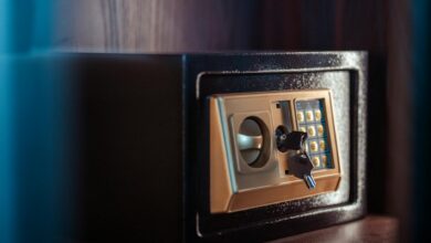Close-up image of an electronic safe with a key in Baghdad, Iraq.