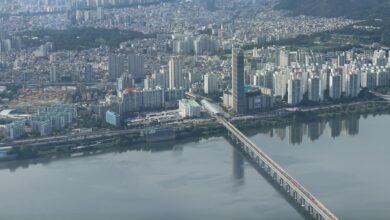 Captivating aerial shot of Seoul city with a bridge over the river.