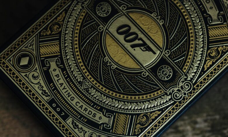 Elegant 007 playing cards featuring detailed gold and black design, perfect for collectors.