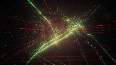 Abstract digital art showcasing a futuristic tunnel with neon lights and geometric shapes.