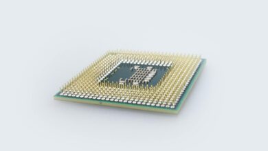 Detailed view of a computer processor. Ideal for technology themes.