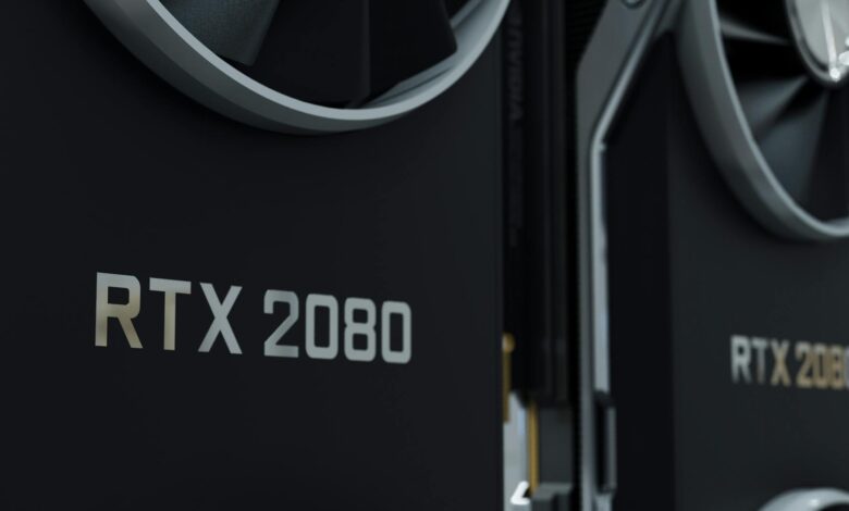 Close-up image of an RTX 2080 GPU, highlighting modern and sleek design.