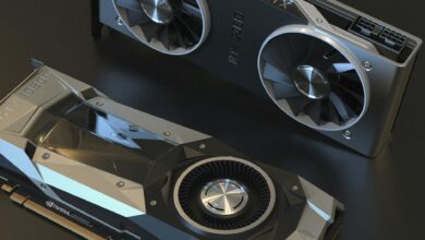 Top view of NVIDIA GTX 1080 and RTX 2080 graphics cards used in advanced computer setups.