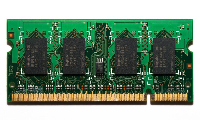 High-quality image of a computer RAM module showcasing detailed circuit design.