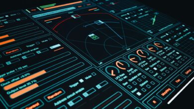 Dynamic digital interface showcasing technology with interactive design elements and controls.
