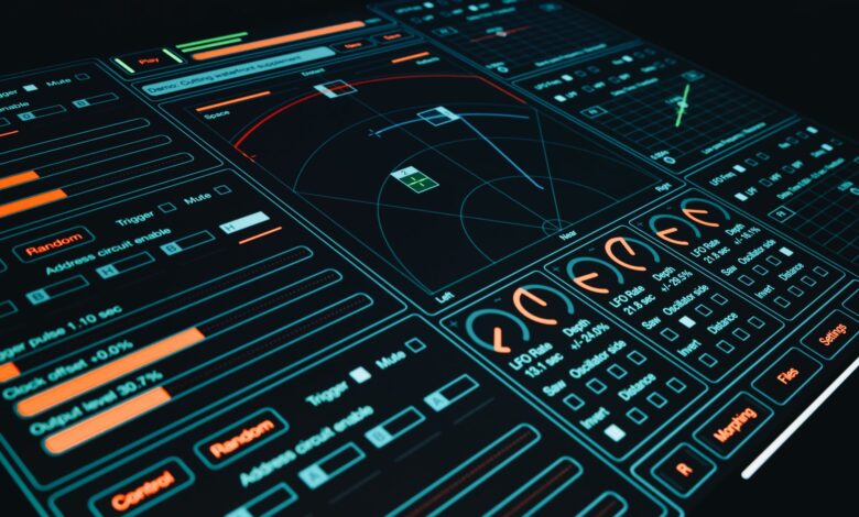 Dynamic digital interface showcasing technology with interactive design elements and controls.