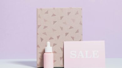 Chic skincare packaging with a prominent sale sign in a minimal design.