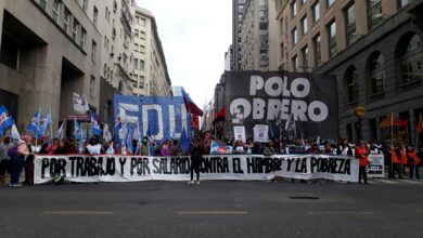 Protesters rally in the city for labor rights and against poverty.