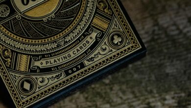 Close-up of luxury 007 themed playing cards with intricate design.