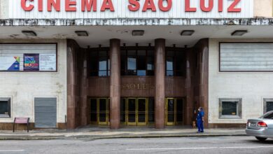 Front view of the historic Cinema São Luiz entrance in Recife, Brazil.