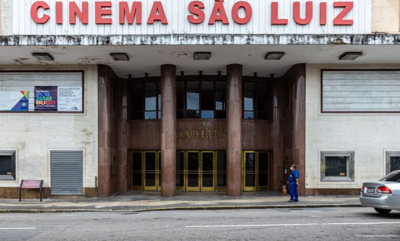 Front view of the historic Cinema São Luiz entrance in Recife, Brazil.