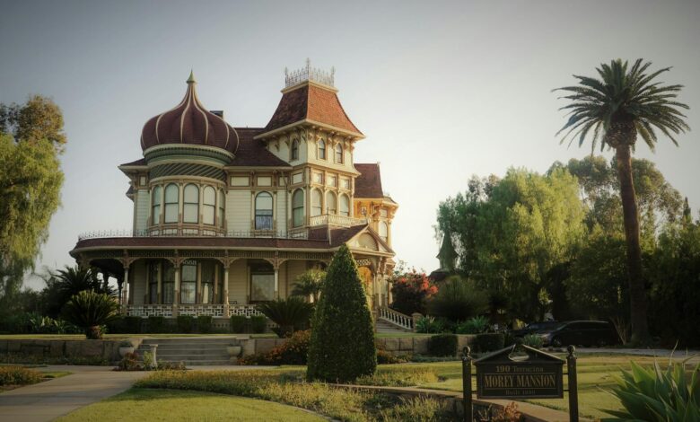 A stunning Victorian mansion known as Morey Mansion located in Redlands, California.