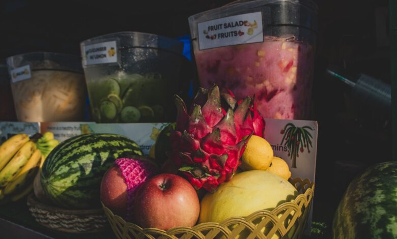 Vibrant display of tropical fruits at a Manila market stall, perfect for culinary and travel themes.