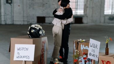 A touching moment during a peaceful protest emphasizes unity and nonviolence.