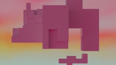3D abstract shapes in pink against a soft gradient sunset backdrop, ideal for creative designs.