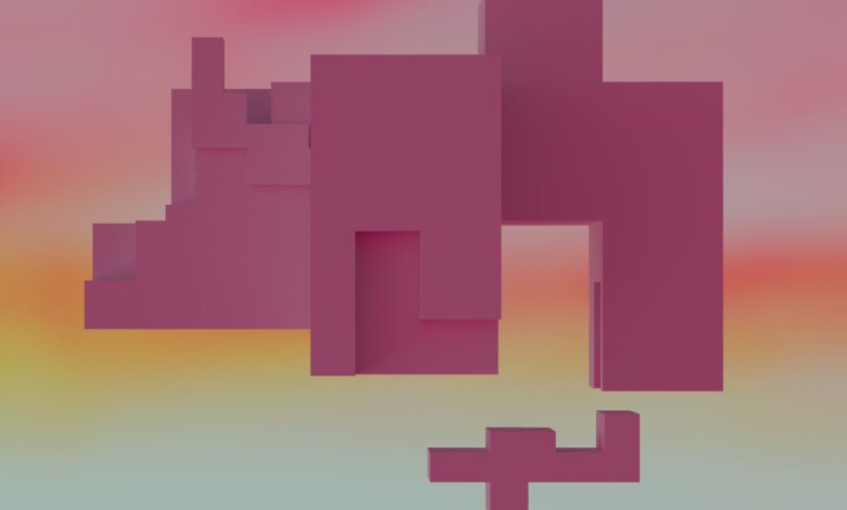 3D abstract shapes in pink against a soft gradient sunset backdrop, ideal for creative designs.