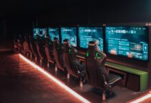 A sleek, modern gaming arena in Tekirdağ, Türkiye with multiple gaming consoles.