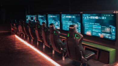 A sleek, modern gaming arena in Tekirdağ, Türkiye with multiple gaming consoles.