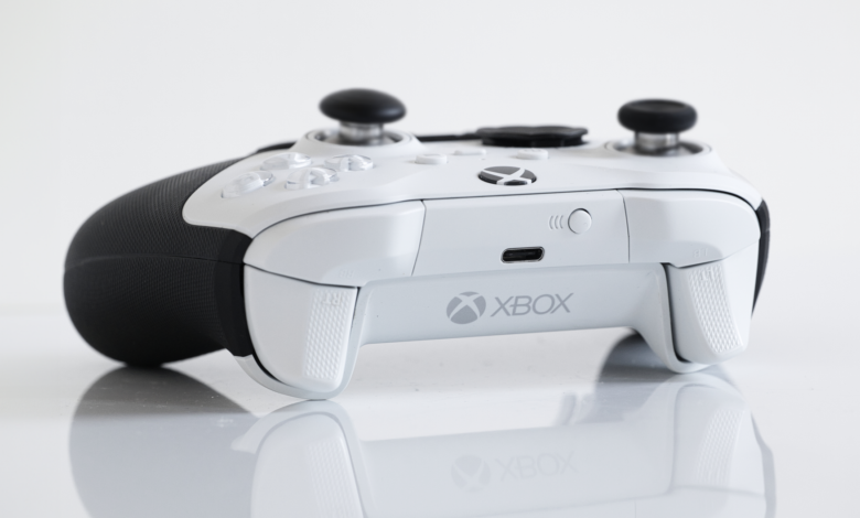Close-up of a white Xbox controller showcasing modern gaming technology.