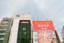 Vibrant billboards showcasing anime and advertisements on skyscrapers in Taito City, Tokyo.