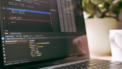 A laptop screen showing programming code and debugging tools, ideal for tech topics.