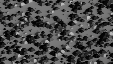 Abstract geometric pattern with monochrome isometric shapes creating a modern and artistic design.