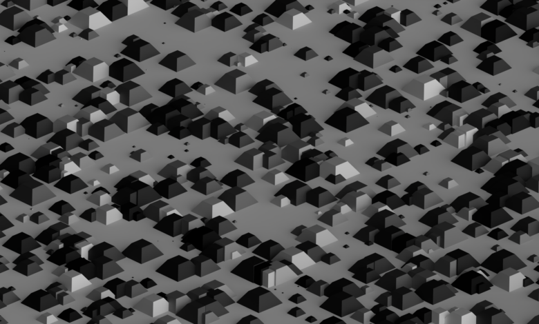 Abstract geometric pattern with monochrome isometric shapes creating a modern and artistic design.