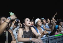 Diverse crowd at a night concert. Audience showing excitement and enthusiasm during live performance.
