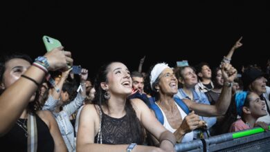 Diverse crowd at a night concert. Audience showing excitement and enthusiasm during live performance.