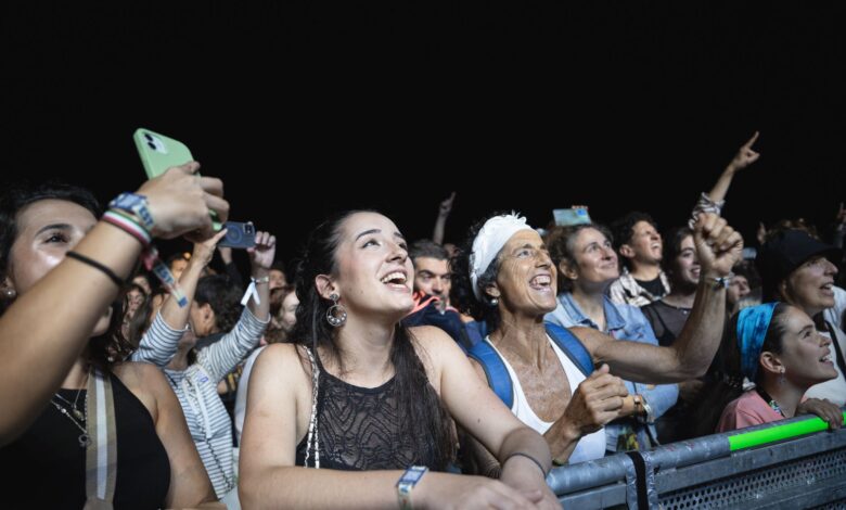 Diverse crowd at a night concert. Audience showing excitement and enthusiasm during live performance.