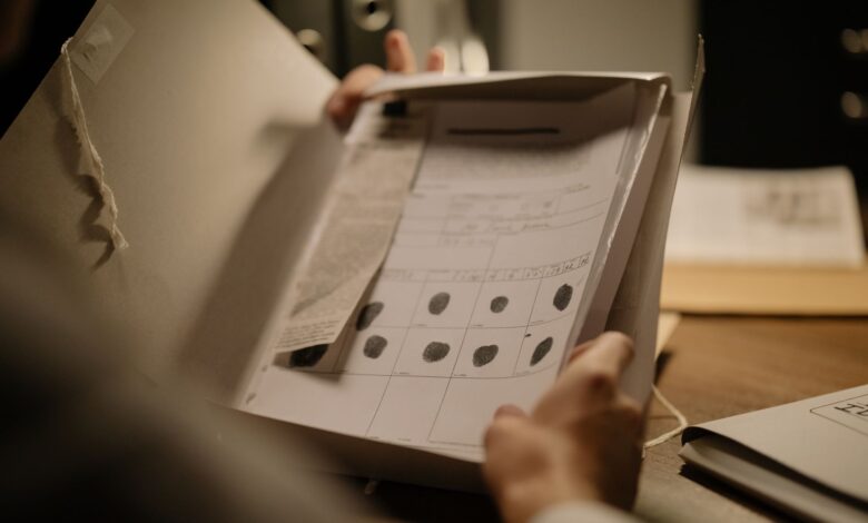 Detailed image showcasing a fingerprint document in an open folder, ideal for forensic and legal themes.