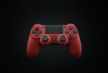 Vibrant red DualShock PS4 controller displayed on a dark background, highlighting modern gaming design.