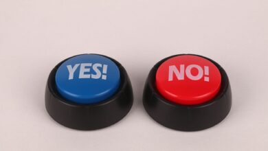 Image of vibrant blue and red push buttons labeled Yes and No against a plain background.