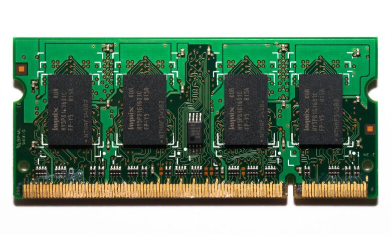 High-quality image of a computer RAM module showcasing detailed circuit design.