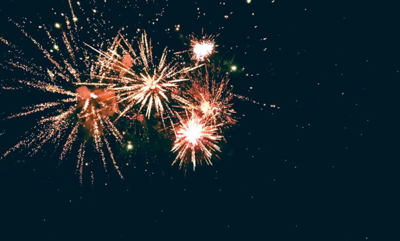 Dazzling fireworks illuminating the night, representing festive celebration and joy.