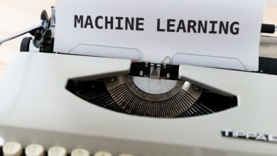 Vintage typewriter displaying 'Machine Learning' text, blending old and new concepts.