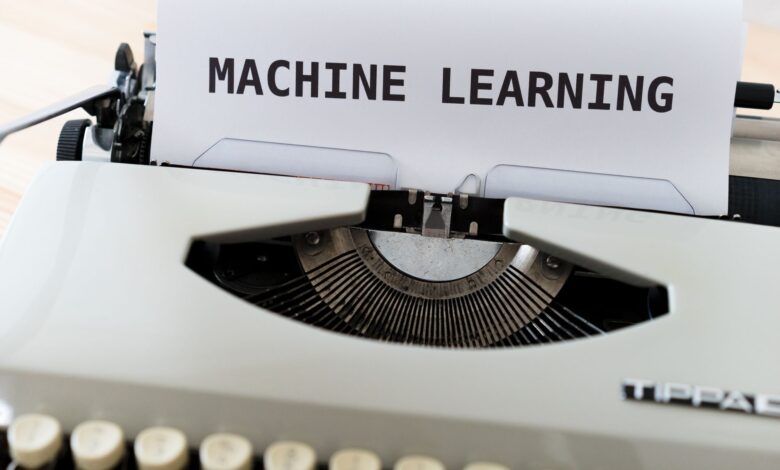 Vintage typewriter displaying 'Machine Learning' text, blending old and new concepts.