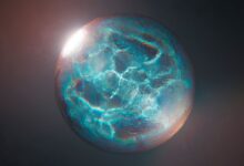 A vibrant, abstract CGI image of a colorful iridescent sphere floating in space.