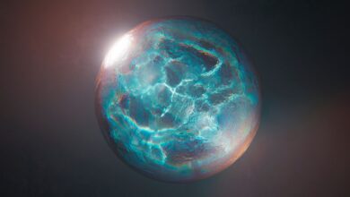 A vibrant, abstract CGI image of a colorful iridescent sphere floating in space.