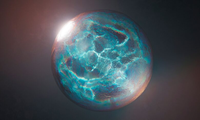 A vibrant, abstract CGI image of a colorful iridescent sphere floating in space.