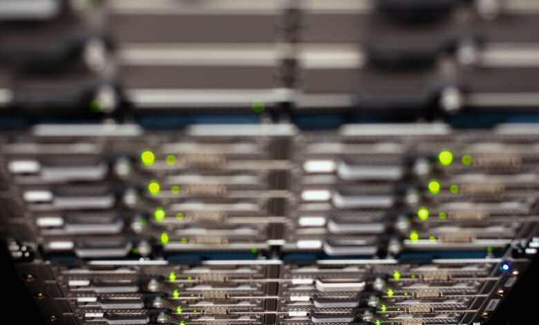 From above contemporary server cable trays without wires located in modern data center