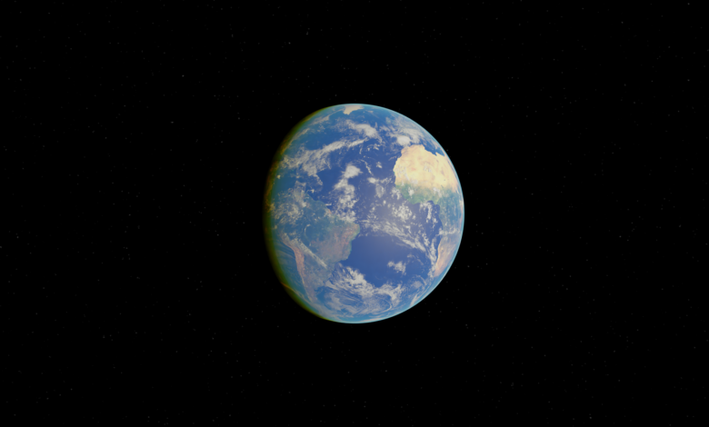 A detailed digital rendering of Earth from space, showcasing its vibrant colors against the starry universe.