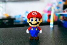 A playful toy brick rendition of a classic game character, perfect for gaming enthusiasts.