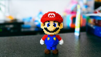 A playful toy brick rendition of a classic game character, perfect for gaming enthusiasts.