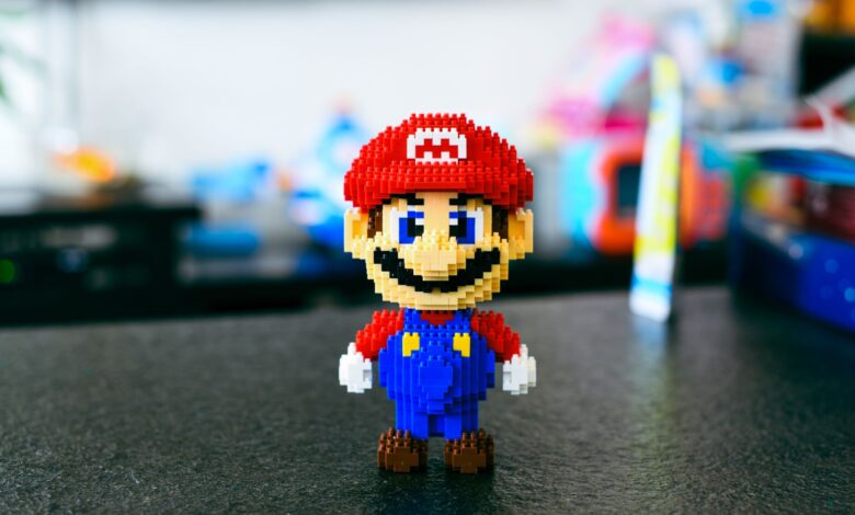 A playful toy brick rendition of a classic game character, perfect for gaming enthusiasts.
