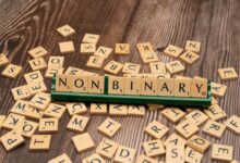 Wooden letter tiles spell 'Non Binary,' reflecting gender identity and inclusion.