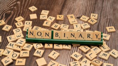 Wooden letter tiles spell 'Non Binary,' reflecting gender identity and inclusion.