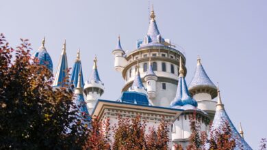 Charming fairytale castle with blue turrets in Eskişehir, Türkiye.