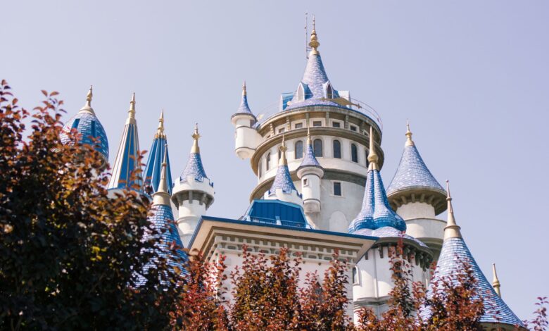 Charming fairytale castle with blue turrets in Eskişehir, Türkiye.