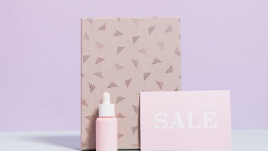 Chic skincare packaging with a prominent sale sign in a minimal design.